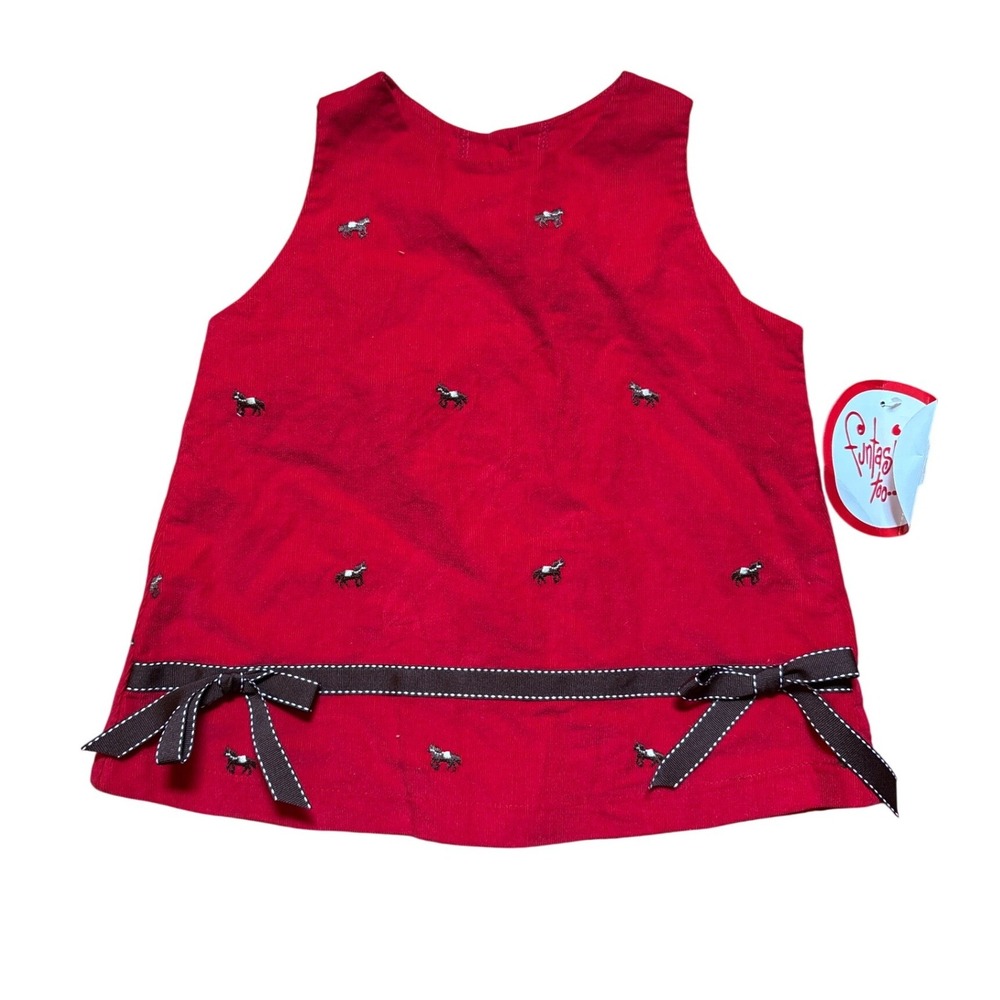 Funtasia Too Horse Jumper Kids Red New Embroidered Corduroy‎ Dress SIZE 2T